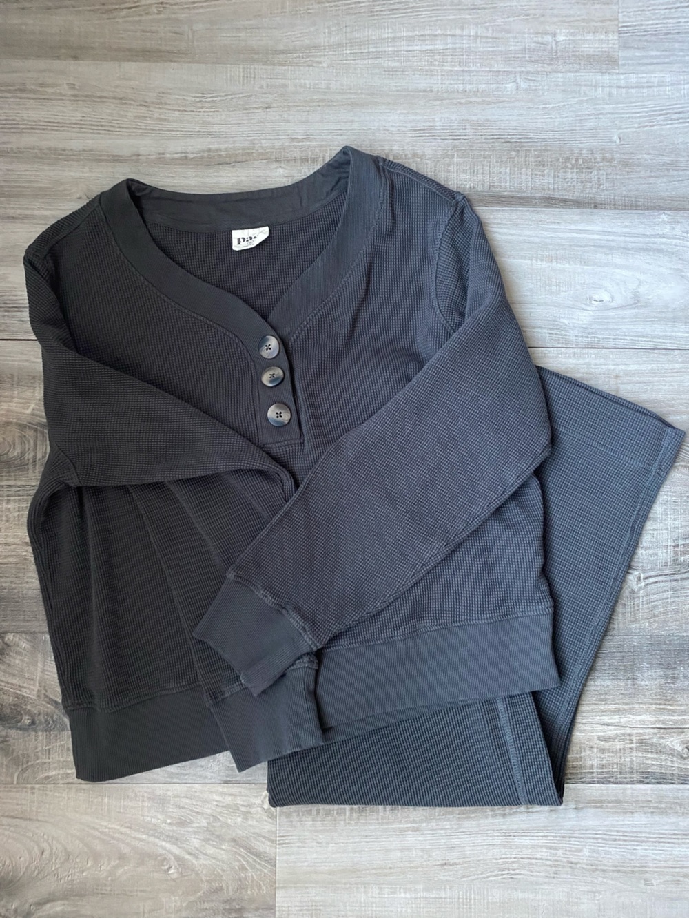 Pact women’s matching set grey Waffle knit organic cotton